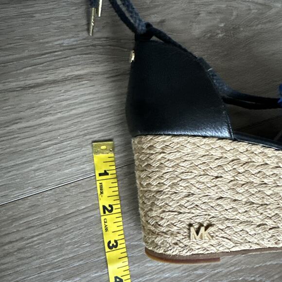Michael Kors Espadrilles Platform Sandals Sz 8 Black Leather Tie-up - Picture 15 of 15